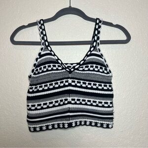 Alice and Olivia Sandrine V neck crochet knit white and black crop tank top